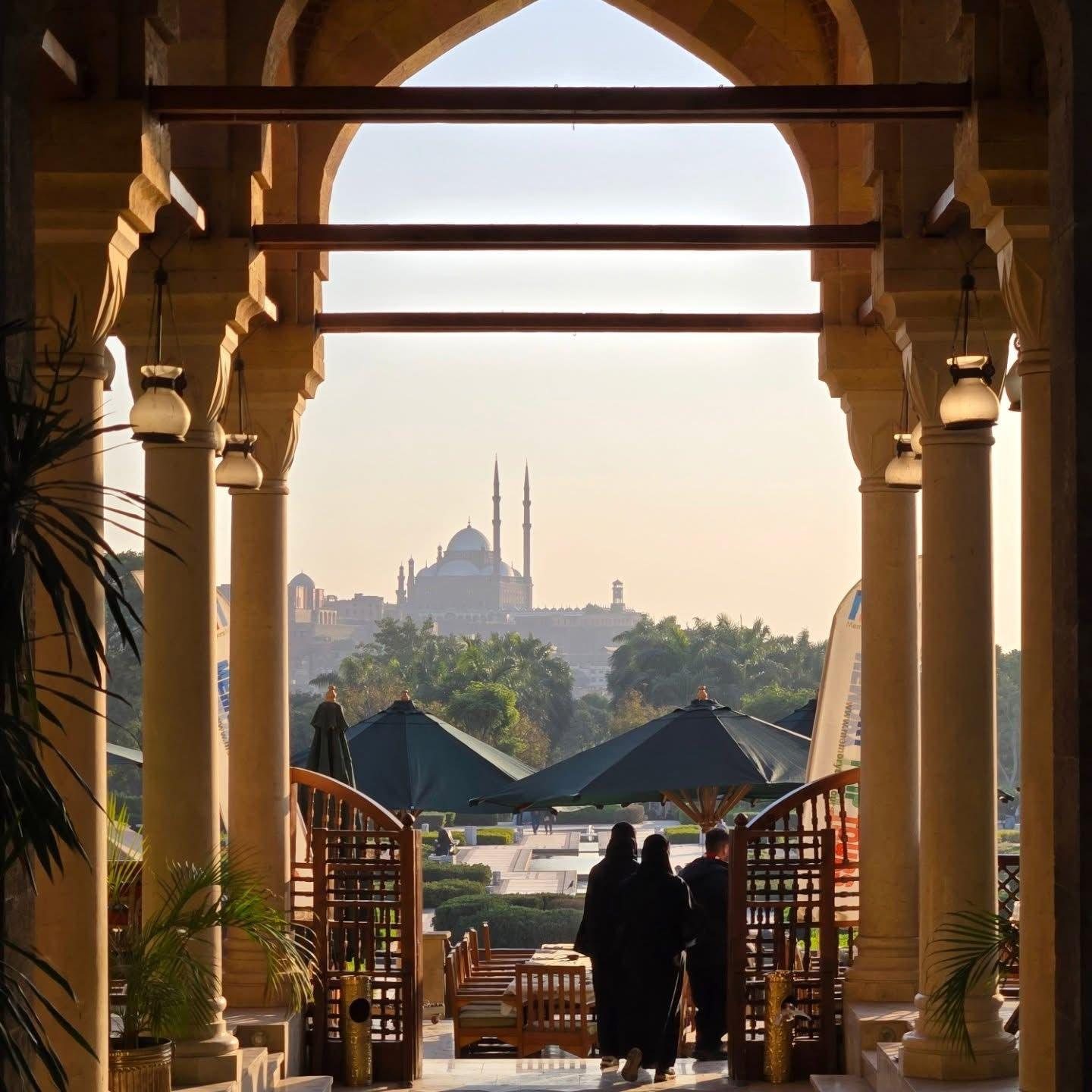 The Citadel of Cairo seen through the arches of Al-Azhar Park